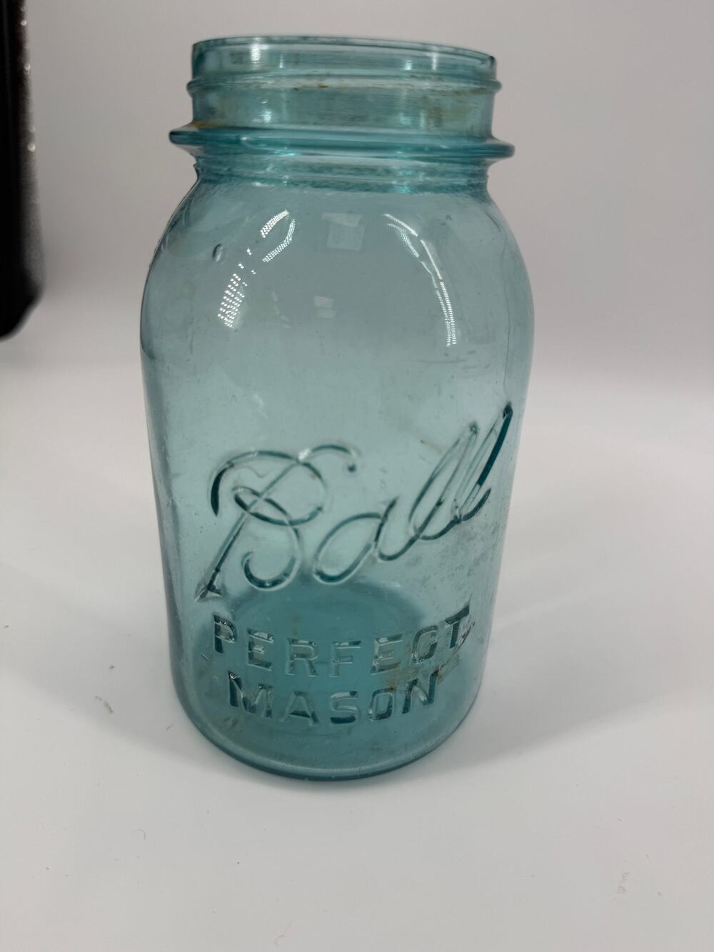 Vintage Blue Ball Perfect Mason Jar Aqua Glass Quart Canning Bottom Mark 1